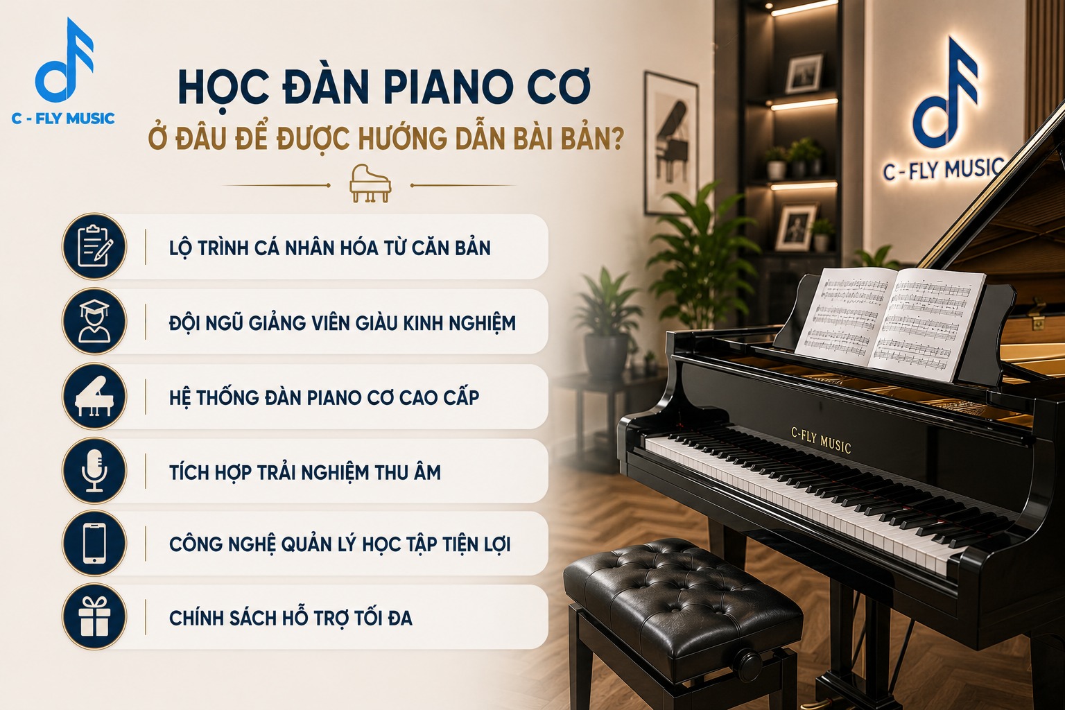 Học đàn piano cơ ở đâu để được hướng dẫn bài bản?