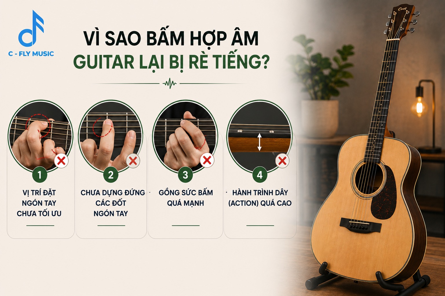 Vì sao bấm hợp âm guitar lại bị rè tiếng?