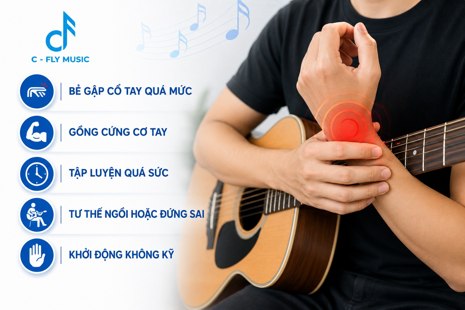 Đau cổ tay khi chơi đàn guitar nguyên nhân do đâu?