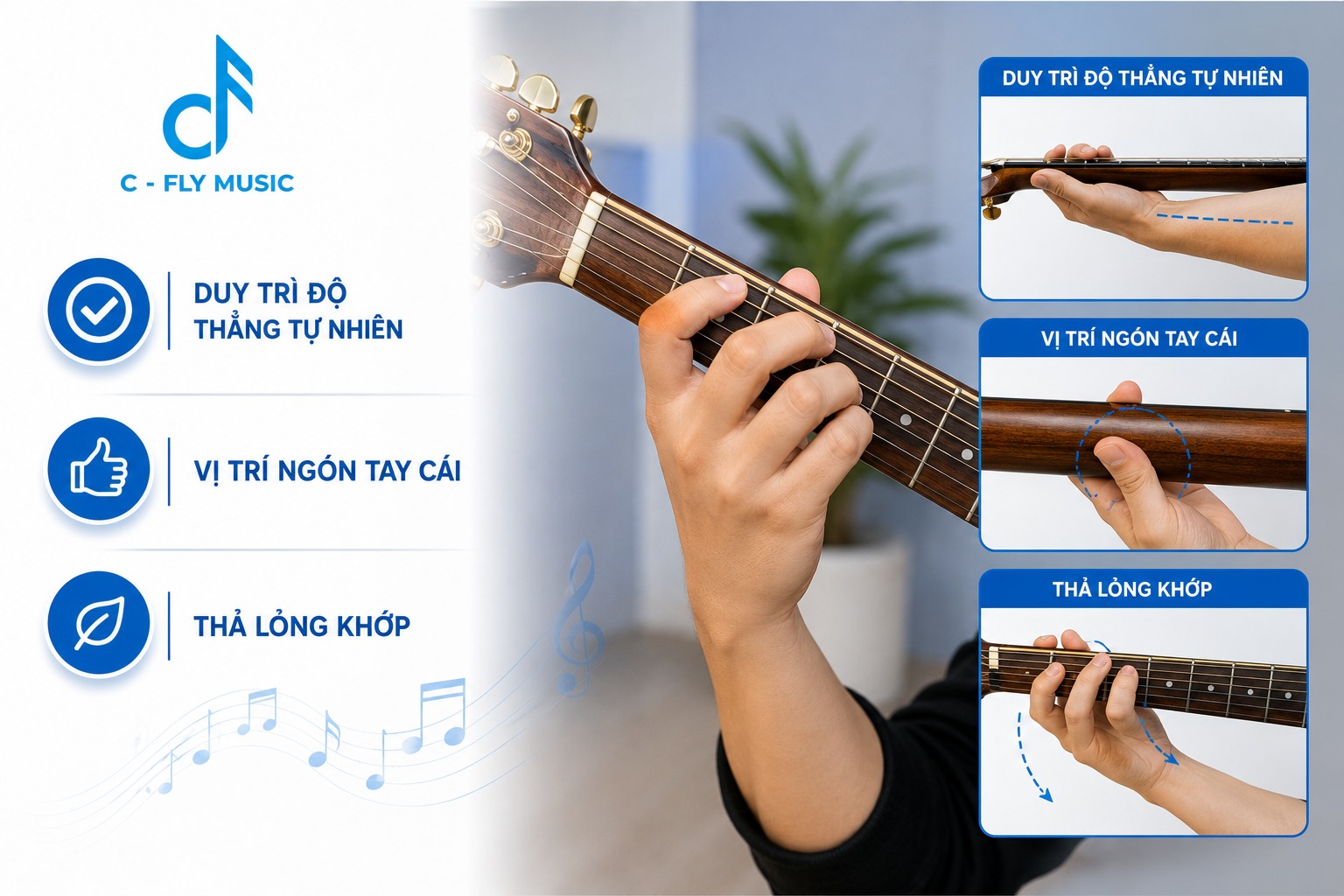 Cách giữ cổ tay đối với tay bấm phím