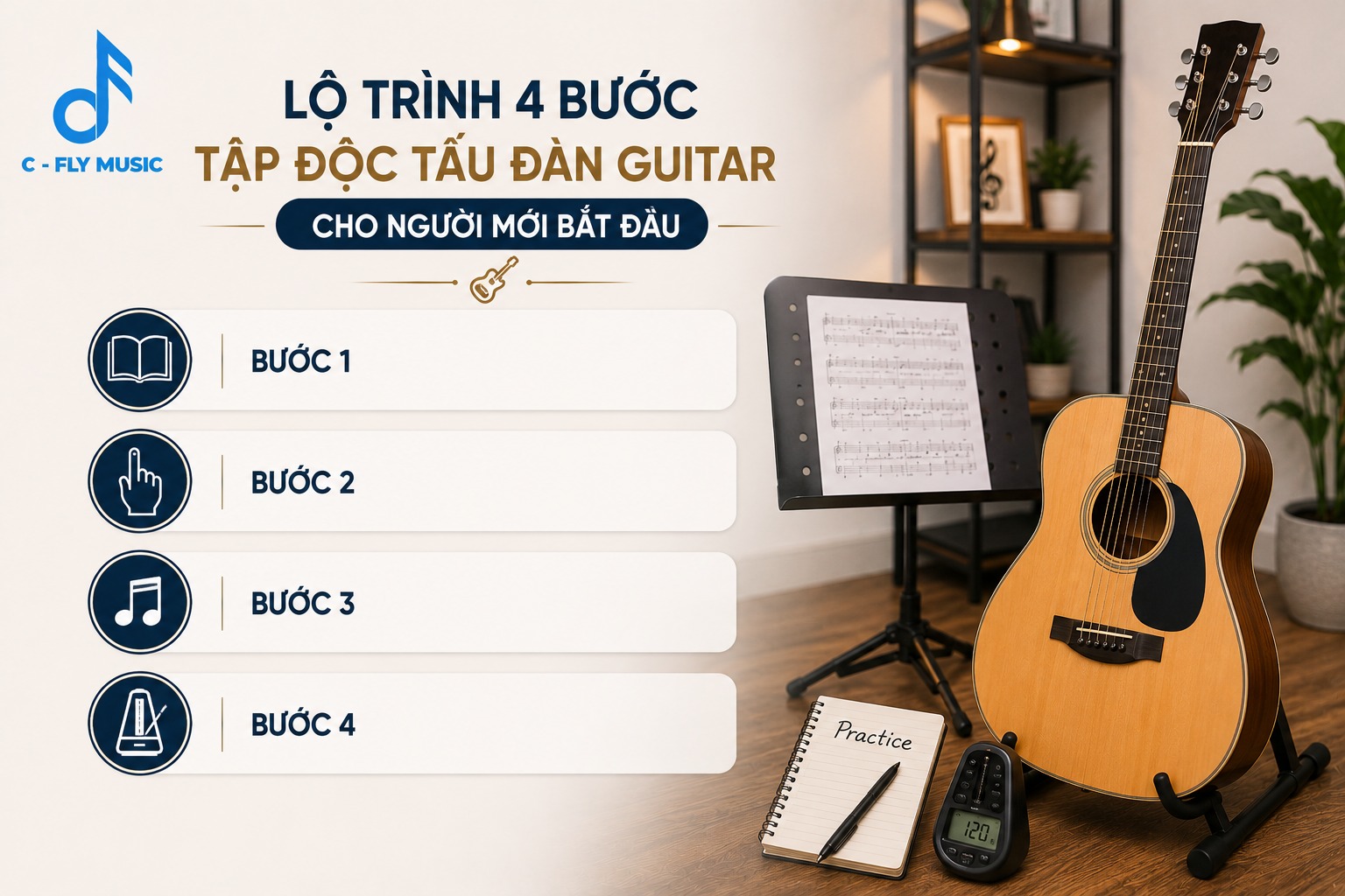 Lộ trình 4 bước tập độc tấu đàn guitar cho người mới bắt đầu