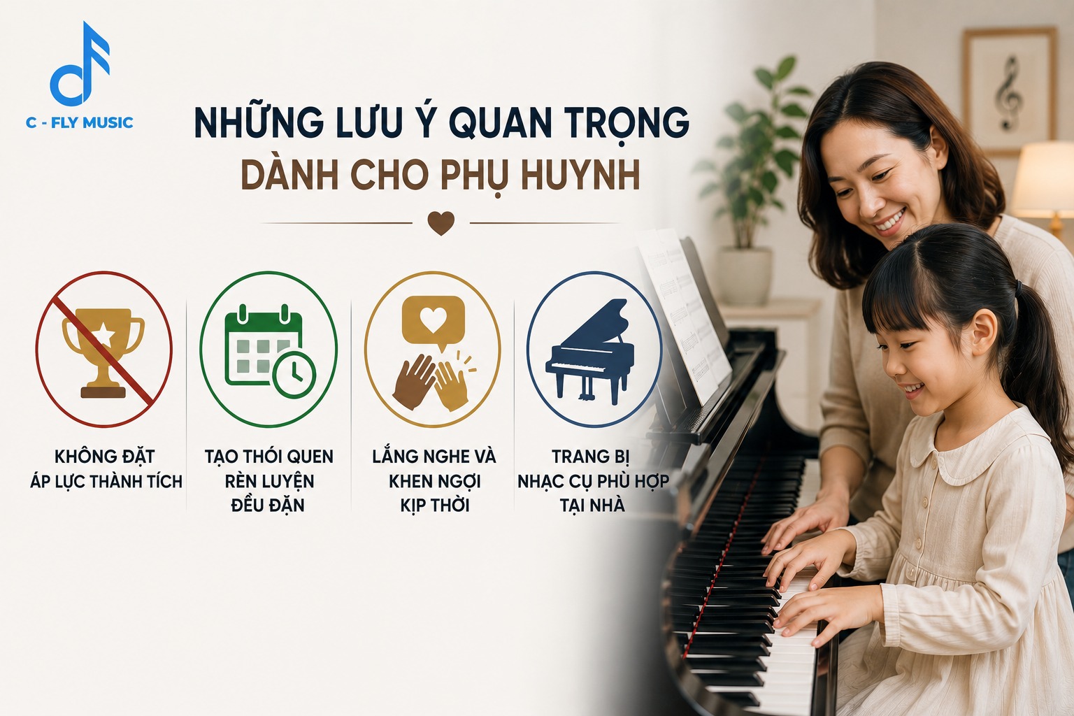 Những lưu ý quan trọng dành cho phụ huynh khi cho con học piano