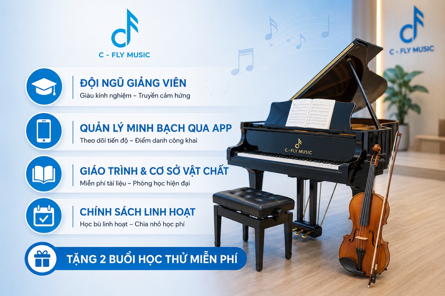 Học piano và violin ở đâu đảm bảo chất lượng?