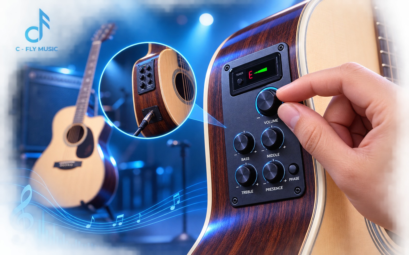 Các nút vặn trên guitar thùng (Acoustic EQ)