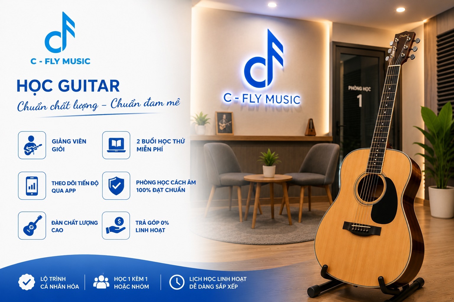 Học chơi guitar thành thạo chỉ trong 3 tháng tại C-Fly Music
