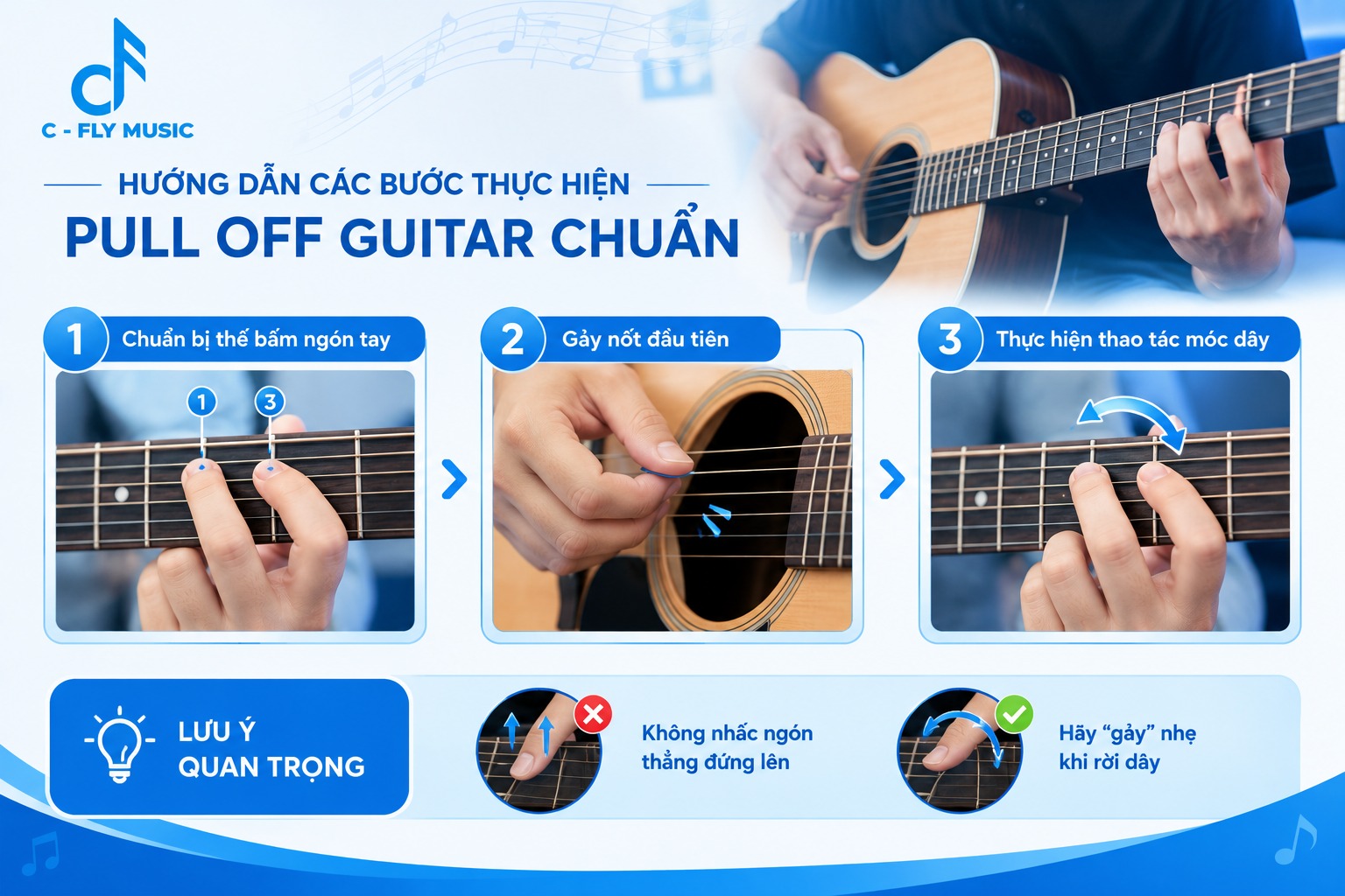 Hướng dẫn các bước thực hiện pull off guitar chuẩn
