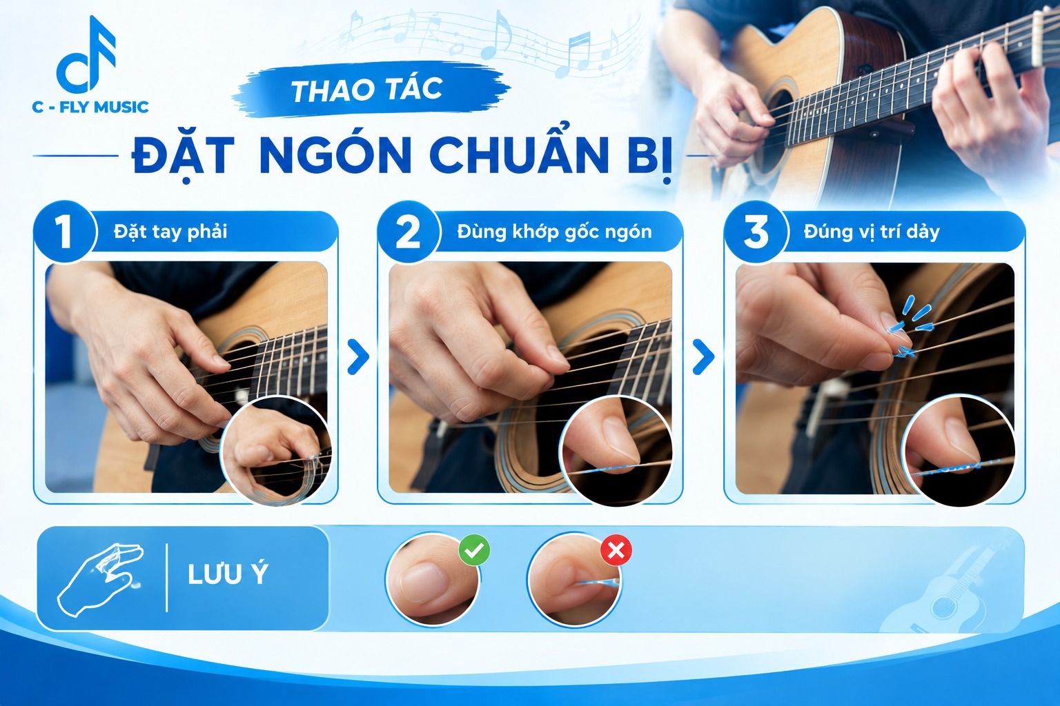 Cách cầm phím và gảy dây đàn guitar bằng pick