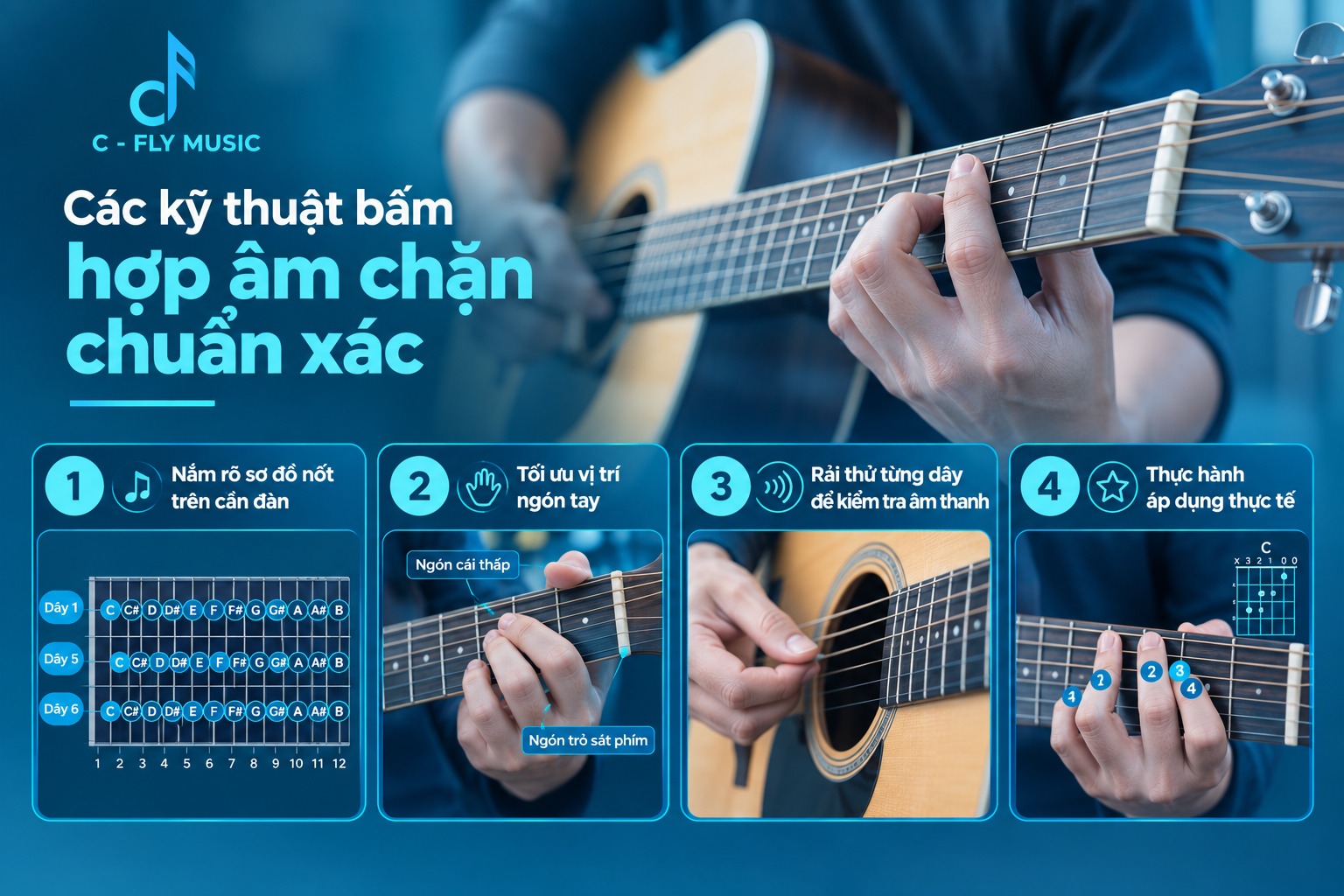 Các kỹ thuật bấm hợp âm chặn chuẩn xác