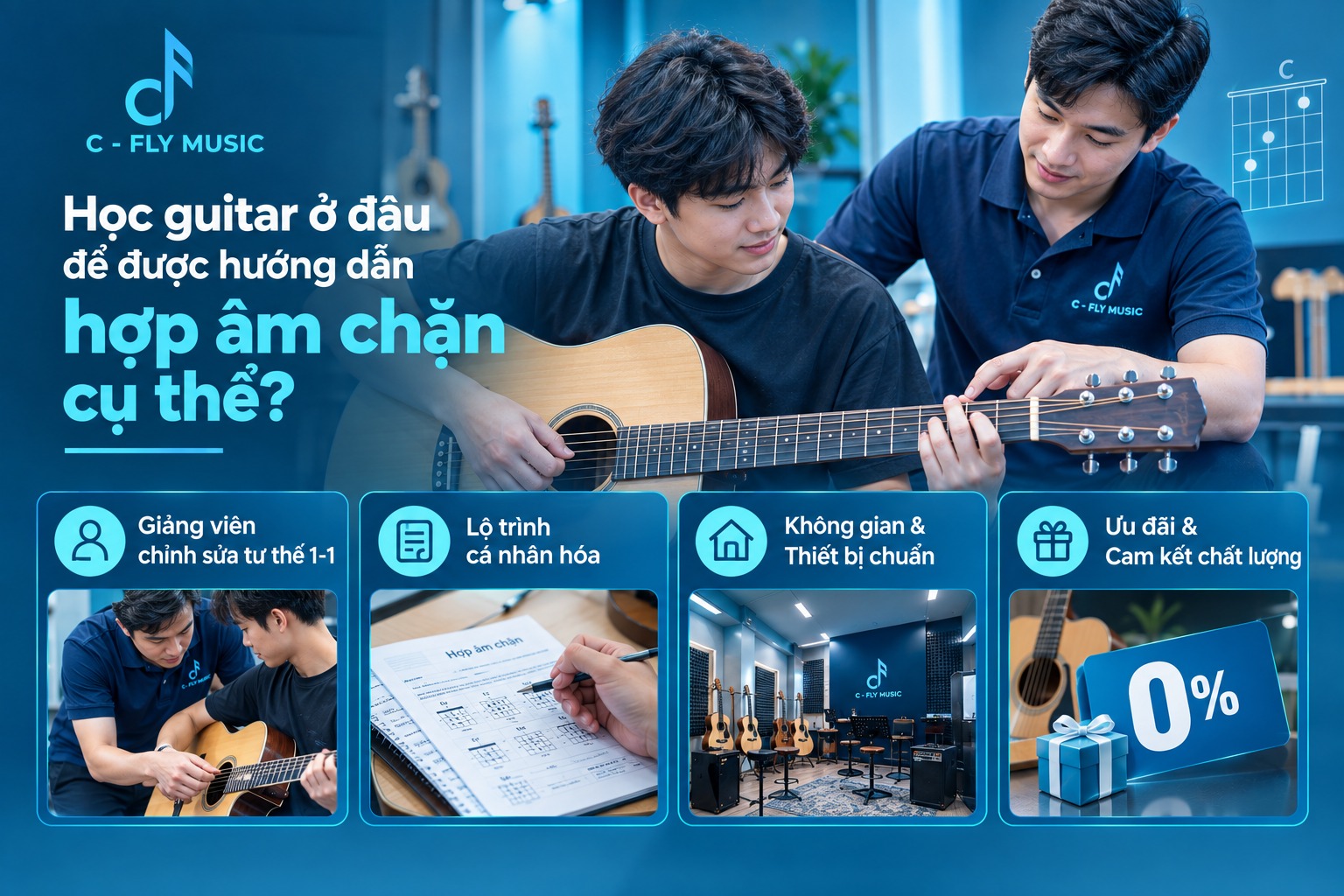 Học guitar ở đâu để được hướng dẫn hợp âm chặn cụ thể?