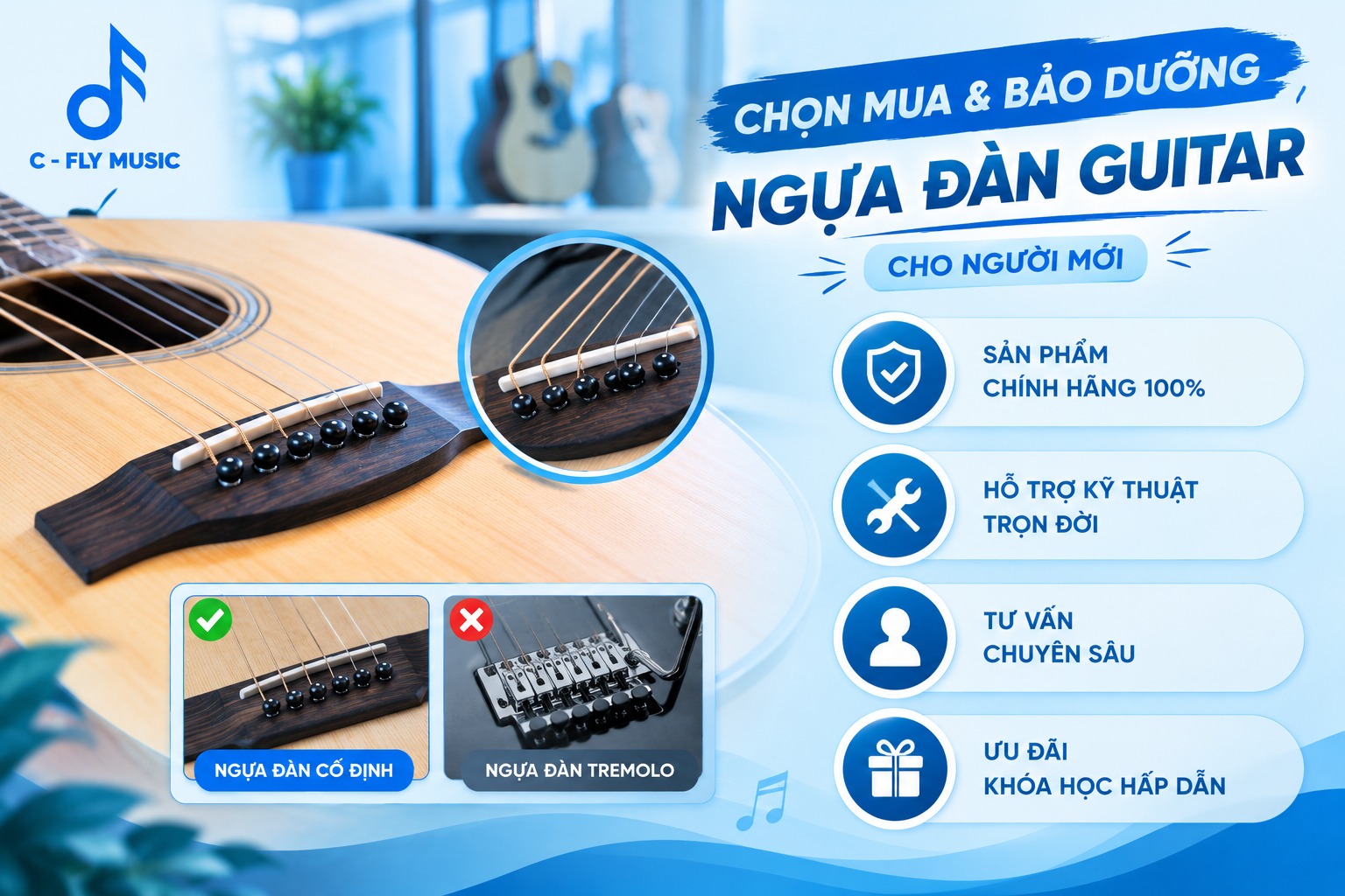 Người mới chơi guitar nên chọn mua và bảo dưỡng ngựa đàn guitar thế nào?